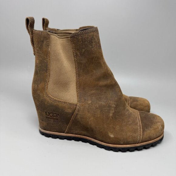 UGG Australia 1095136 Pax Chelsea Wedge Boots Brown Suede Waterproof Size 9 - Picture 1 of 10